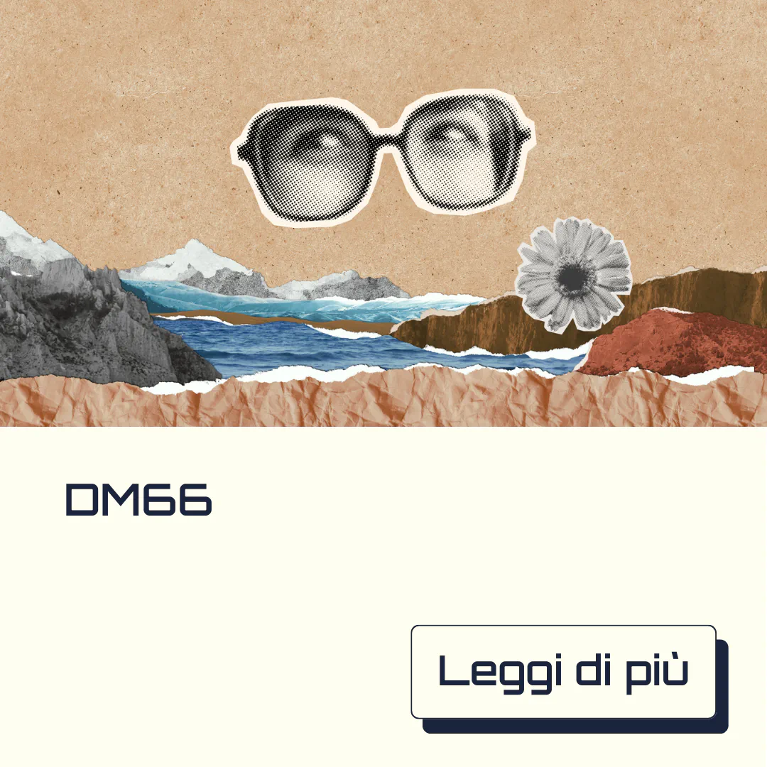 Collage con occhiali, paesaggi naturali, una margherita e il testo “DM66”, accompagnato da un pulsante “Leggi di più”. L’immagine rappresenta la visione e l’apertura al cambiamento nella formazione docenti prevista dal DM 66, promuovendo didattica digitale, metodologie didattiche innovative e strumenti didattici digitali in linea con il PNRR e la transizione digitale delle scuole.